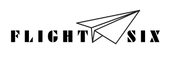 Logo with 'FLIGHT SIX' text and a paper airplane icon on a white background